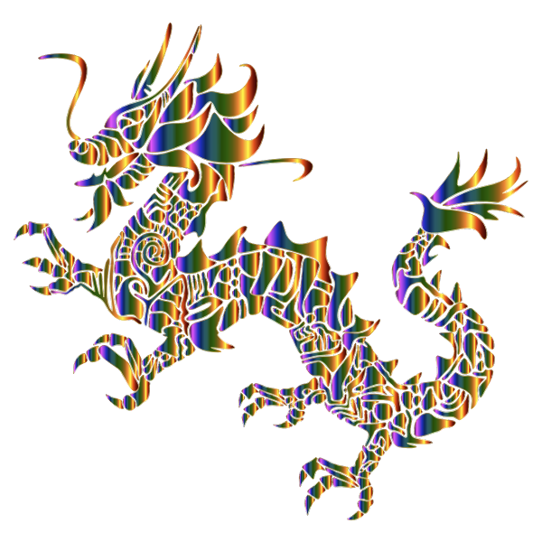 Chromatic Tribal Asian Dragon Silhouette No Background