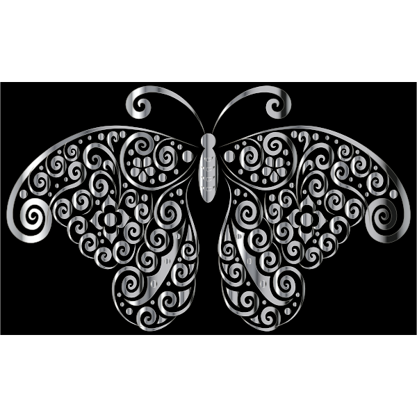 Chrome Floral Flourish Butterfly Silhouette