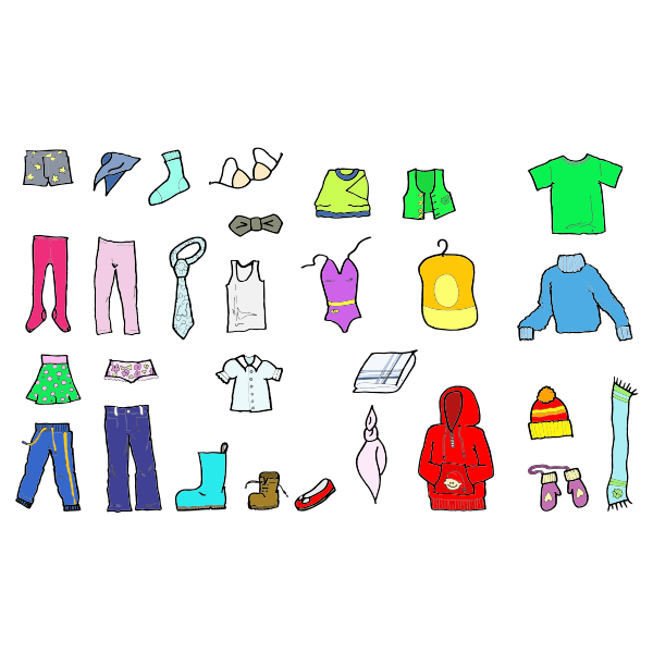 Vector illustration of colored clothing for kids and adults