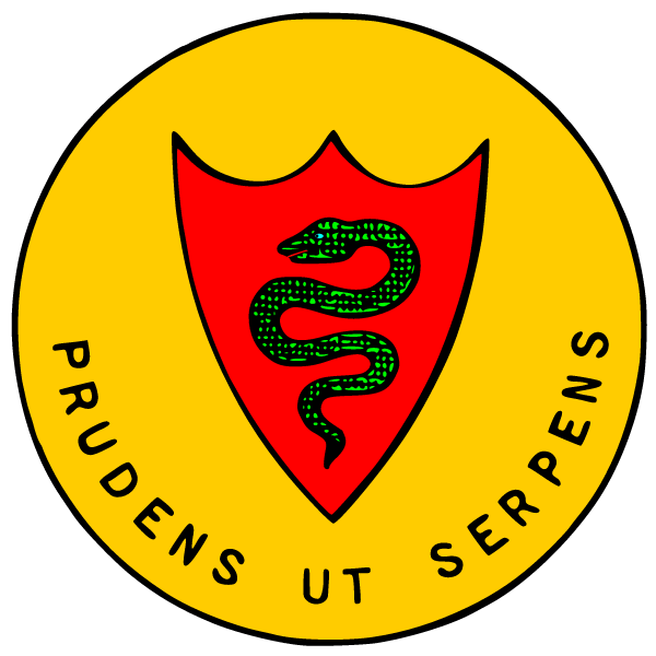 Coat of arms with the text "wise as a serpent"