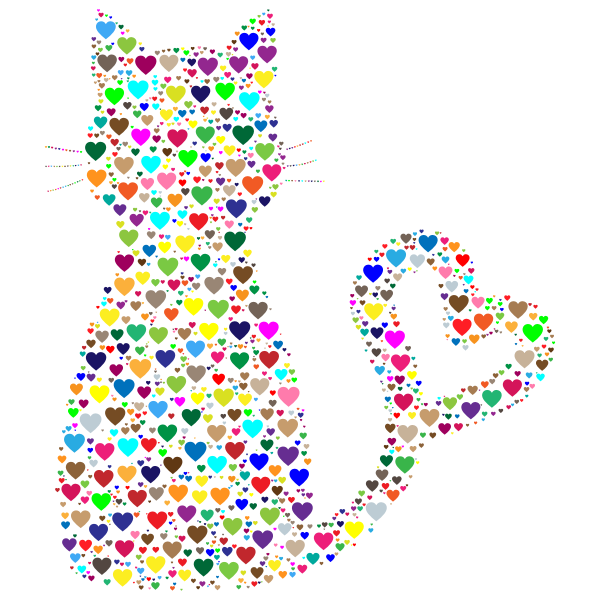 Colorful Cat Heart Tail Hearts