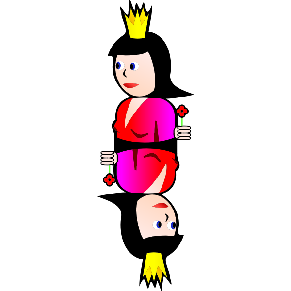 Double Queen of Hearts cartoon vector drawing