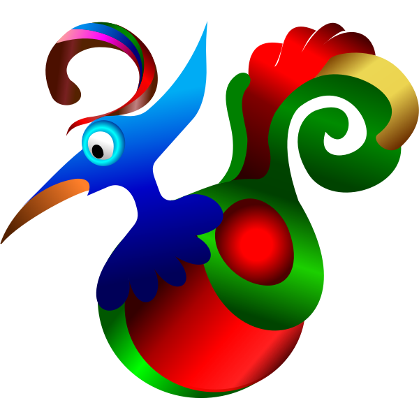 Vector drawing of blue,cartoon red and green decorative bird