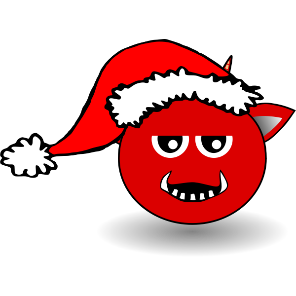 Little Red Devil Head Cartoon with Santa Claus hat