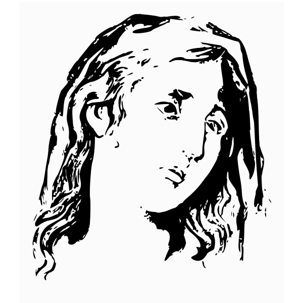 Sad young woman profile black and white vector drawing