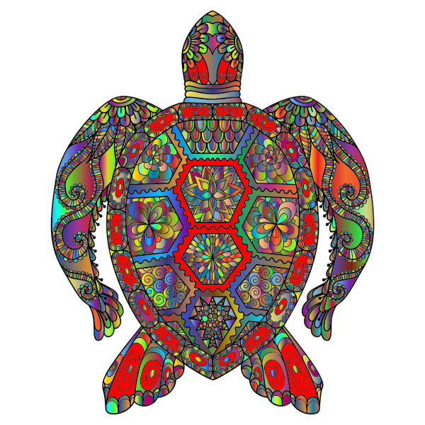 Floral Sea Turtle Line Art Prismatic colourful