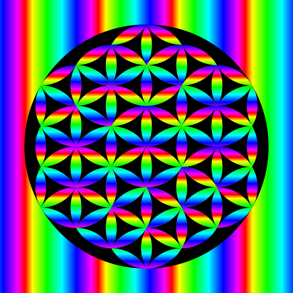 Flower of Life rainbow gradient fill black circle plain
