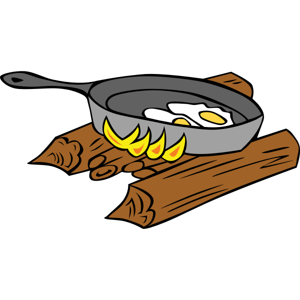 Eggs baked on campfire vector drawing