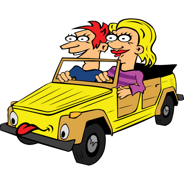 Girl and Boy Driving Car Graphic