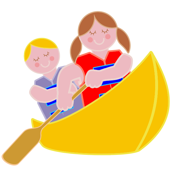 Girl And Boy Rowing In Canoe