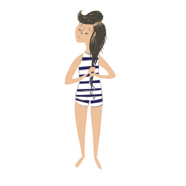 Cartoon girl after swim