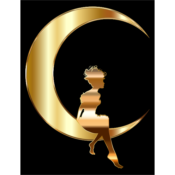 Gold Fairy Sitting On Crescent Moon