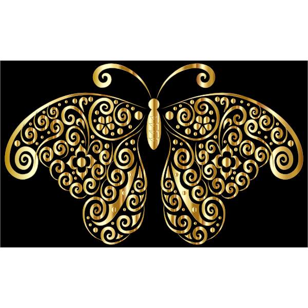 Gold Floral Flourish Butterfly Silhouette