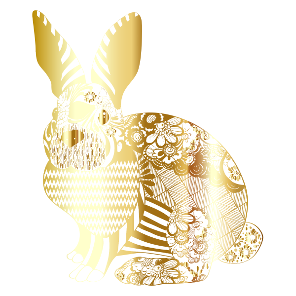 Gold Floral Rabbit No Background