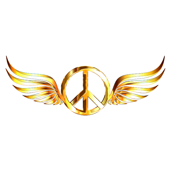 Gold Peace Sign Wings Enhanced No Background - Free SVG