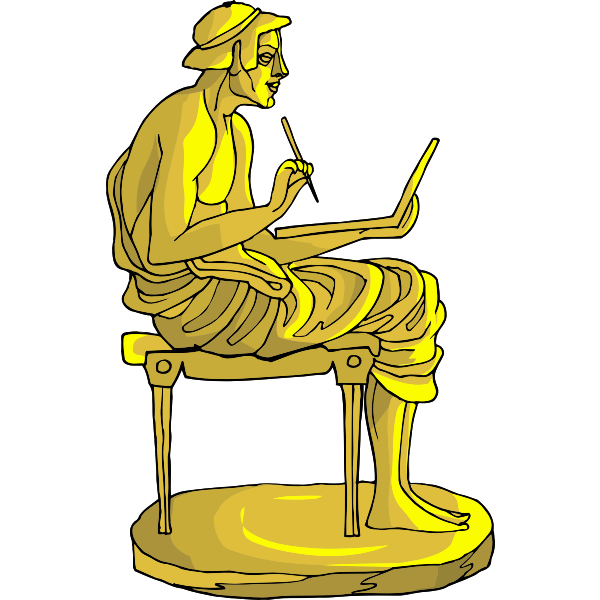 Golden statue with writer