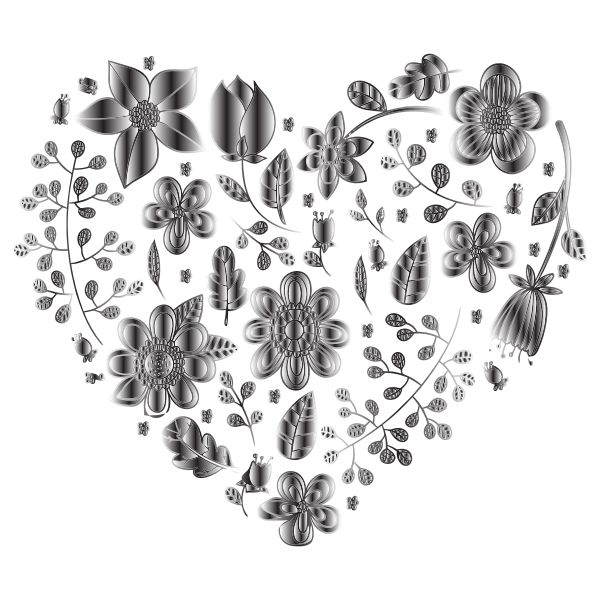 Grayscale Floral Heart 2 No Background