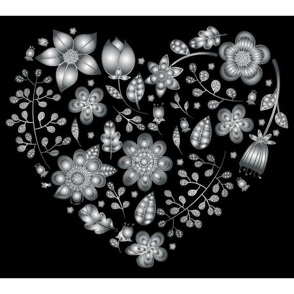 Grayscale Floral Heart 3