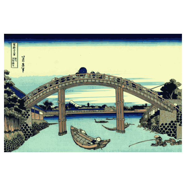 Vector image of Fuji seen through the Mannen bridge at Fukagawa