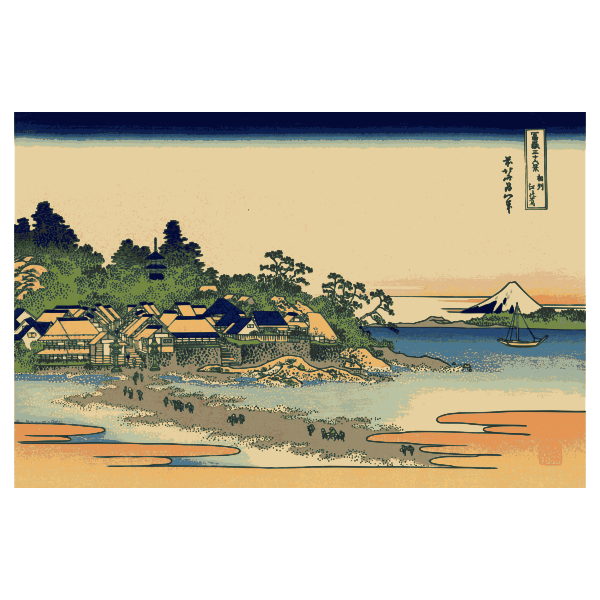 Vector image of color painting of Enoshima in Sagami Province, Japan