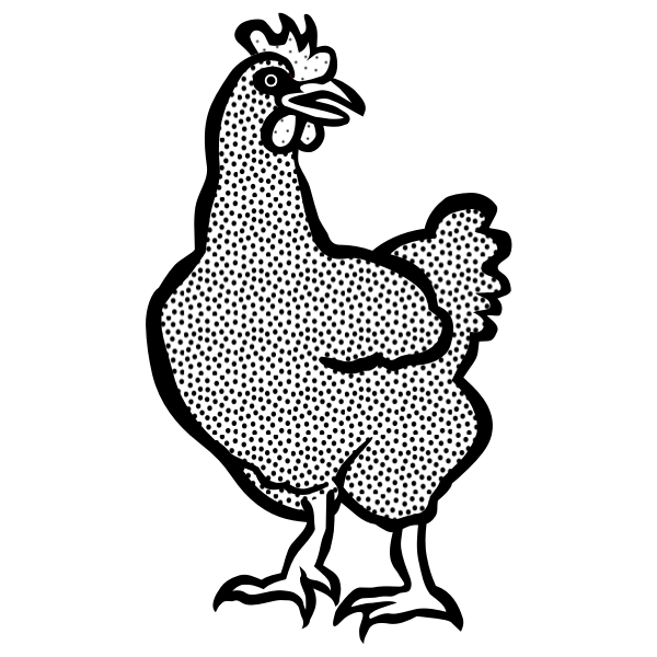 Coloring book image of a hen