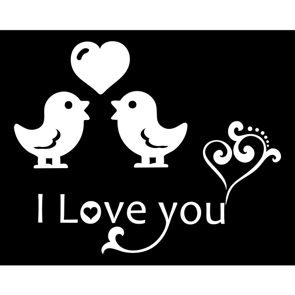 Image of a "I love you" sign decorated by heart and birds.