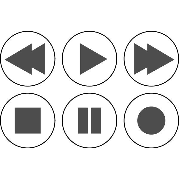 Vector drawing of monochrome media player buttons
