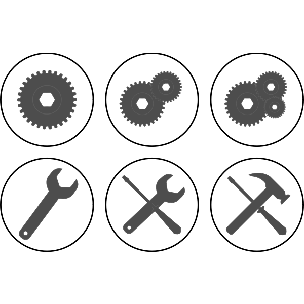Vector clip art of monochrome set of settings buttons