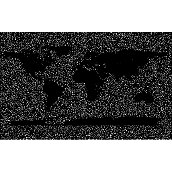 Inverse Tiled Wireframe World Map Black