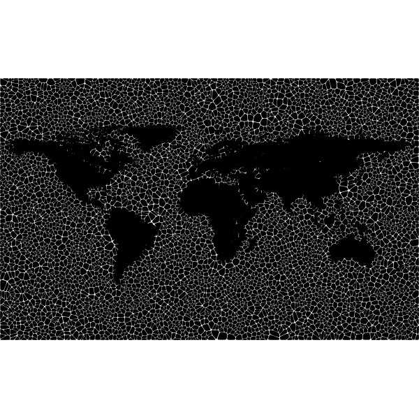Inverse Tiled Wireframe World Map Minus Antarctica Black