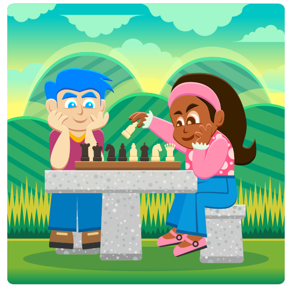 Cartoon kids playing chess image | Free SVG