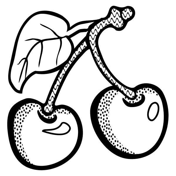 Vector graphics of two cherries in black and white