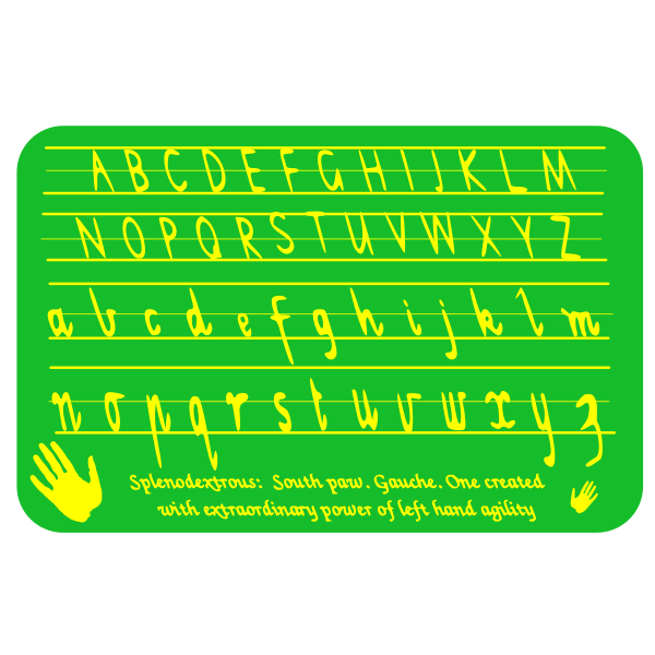 A place mat for left handed children learning to write