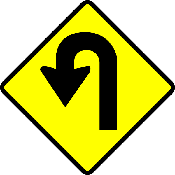 U-turn caution sign vector image | Free SVG