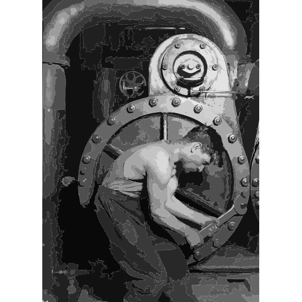 Power house mechanic working on steam pump