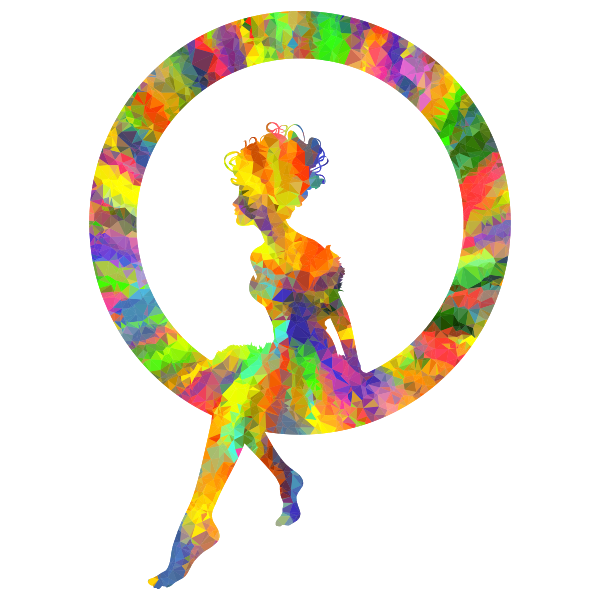 Low Poly Splash Of Color Fairy Sitting In A Circle Silhouette