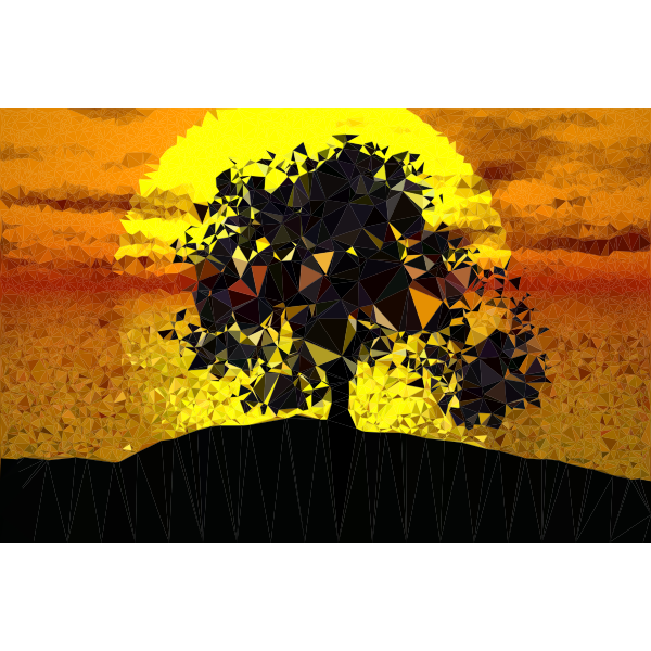 Low Poly Tree Silhouette Sunset