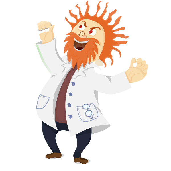 Vector image of crazy scientist shouting with hands up | Free SVG
