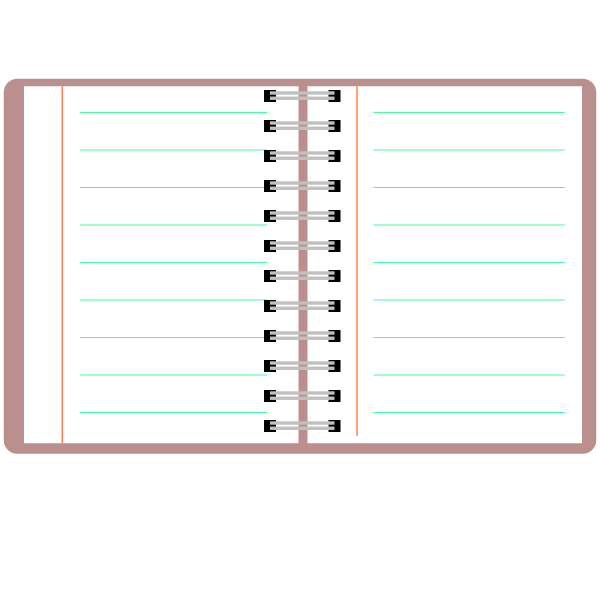 Open notebook with white papers