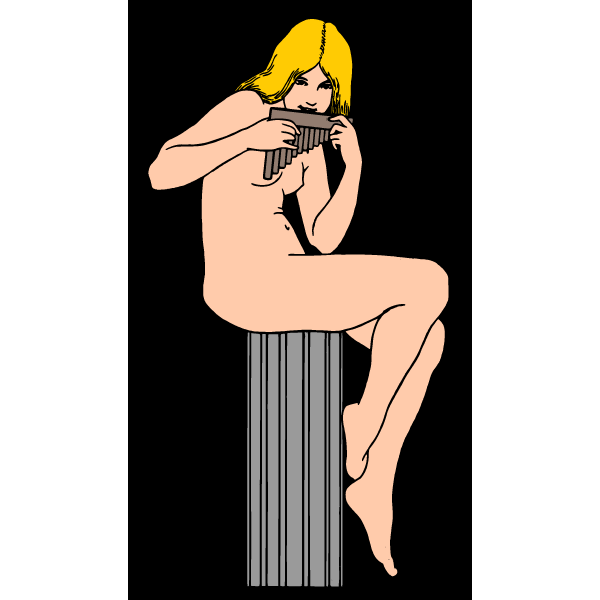 Naked young woman playing the syrinx 2
