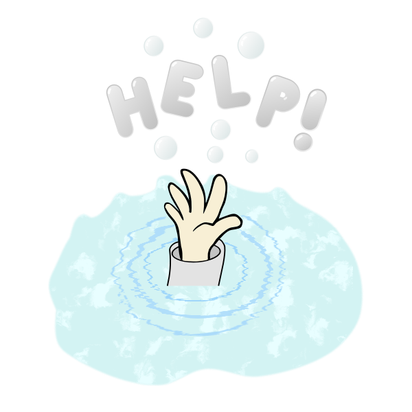 Cartoon drawing of a drowning kid's hand