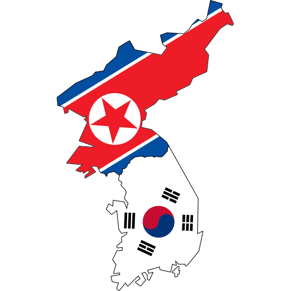 North and South Korea Flag Map No Jeju