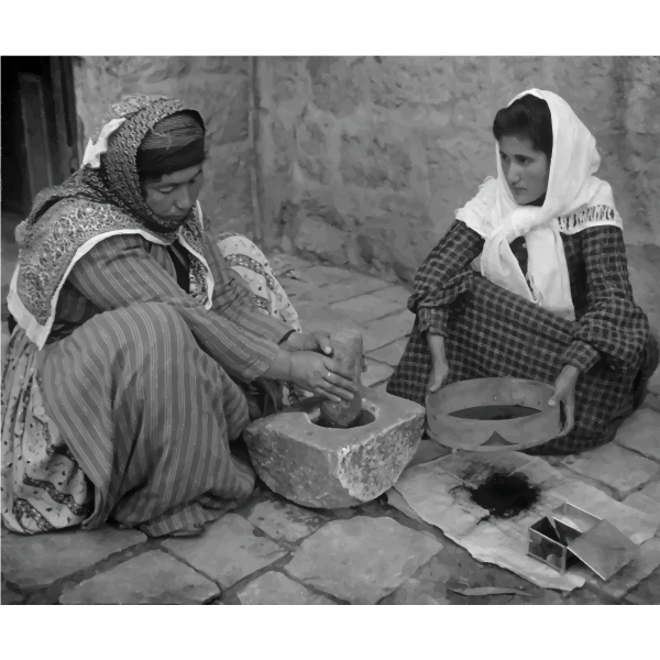 Palestinian Women Grinding Coffee Beans 1905