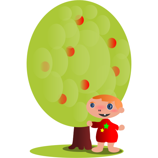 red fruit tree with a baby