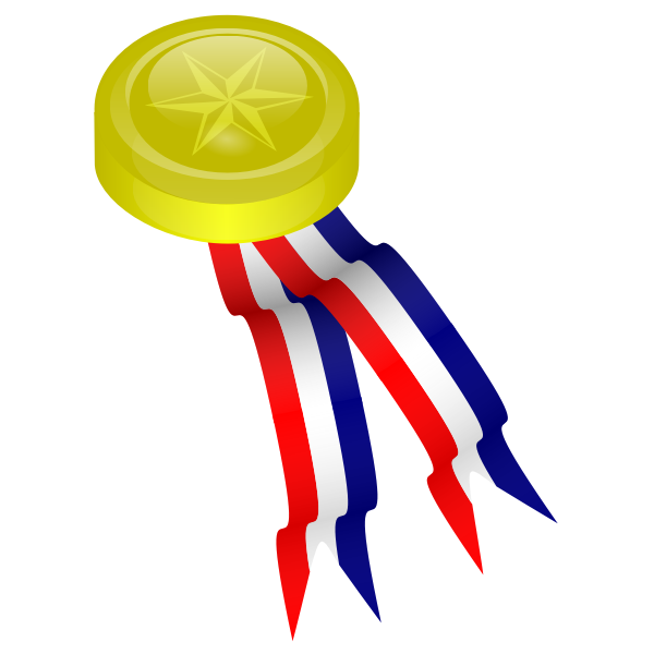 Vector image of gold medallion with red, blue and white ribbon