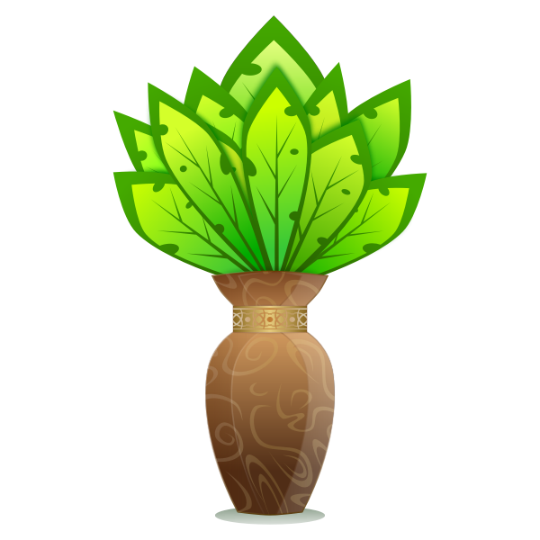 Vector graphics of brown vase with large green leaves