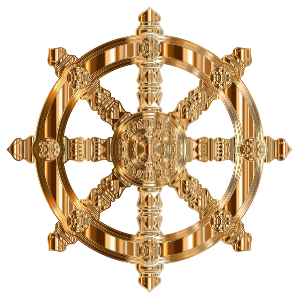 Polished Copper Ornate Dharma Wheel Variation 2