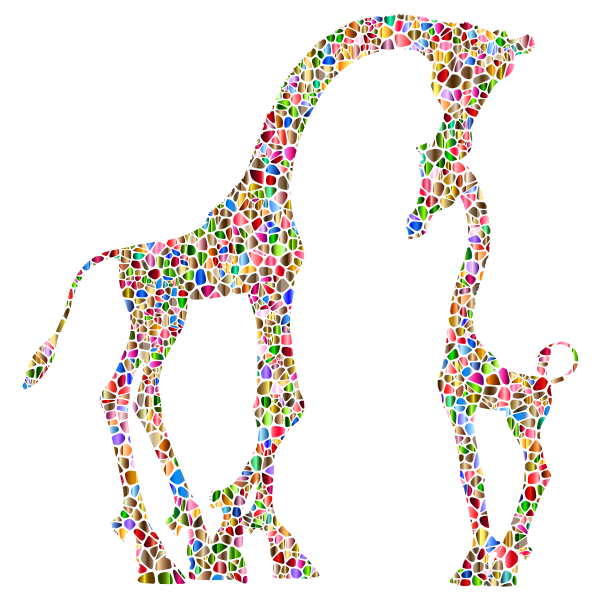 Polychromatic Tiled Mother And Child Giraffe Silhouette Variation 2 No Background