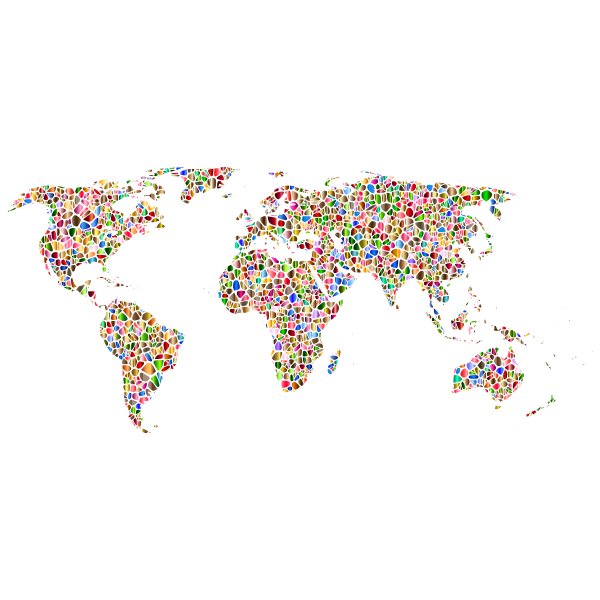 Polychromatic Tiled World Map No Background