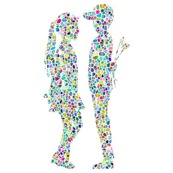 Download Polyprismatic Tiled Boy Giving Flowers To Girl Silhouette Free Svg